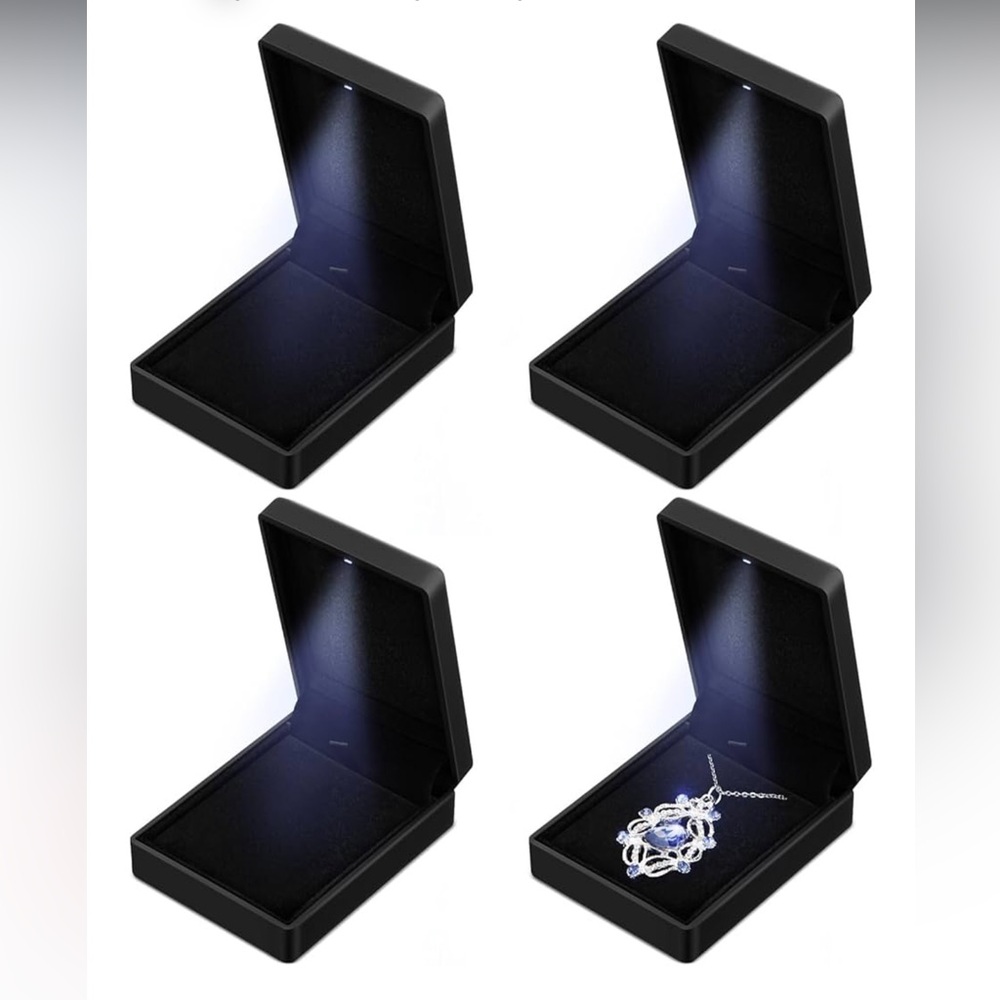 4 Pcs Black LED Light Pendant Necklace Box Jewelry Gift Boxes for Necklaces